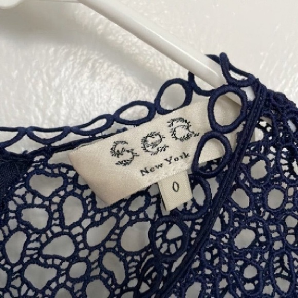 Sea Mosaic Guipure Stitched Lace Embroidered Floral Midi Dress in Blue - Picture 3 of 4